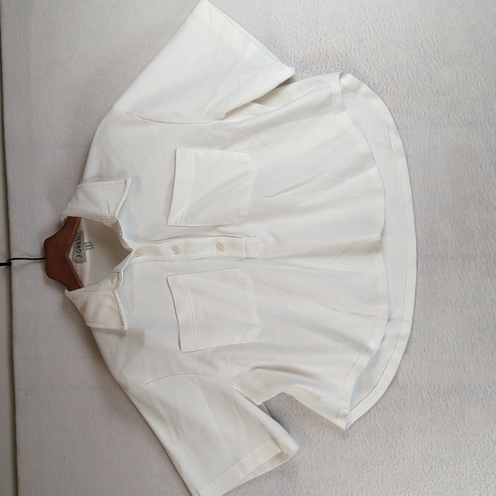 The Greii Womens White‎ Oversized Minimalist Collared Cropped Shirt Size Small